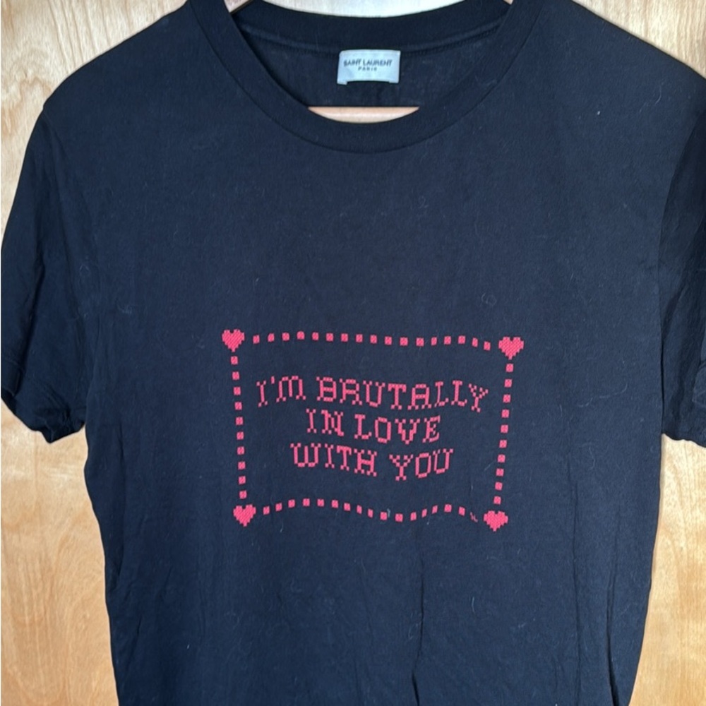 Saint Laurent Black T-Shirt with Red Text